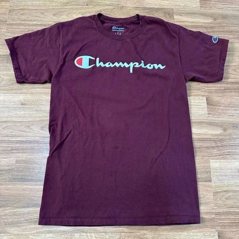 Champion Crew Neck Maroon Short Sleeve T-Shirt | Men Size Small